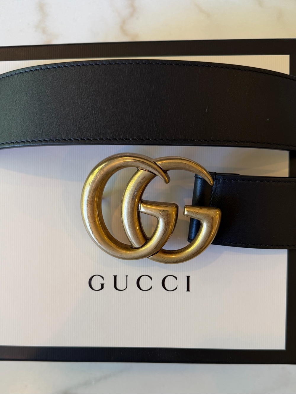 Gucci Black Leather Belt with Gold Double G Logo Buckle